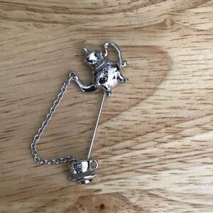 Brooch, Teapot Lapel Pin, Stick Pin, Teacup, Silver